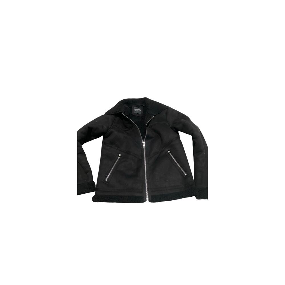Barneys Original blk faux suede borg Lined Aviator Jacket sherpa-lined bkr sz S - Picture 8 of 13